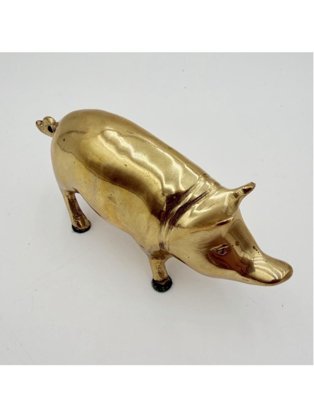 Solid Brass Pig Figurine Made in India 6 in Gold Farm Animal Decor